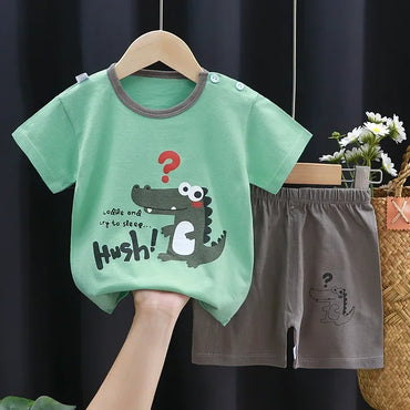 2PCS Set Kanak-kanak Ibu Pakaian Kanak-Kanak Lelaki Baju-T Perempuan Seluar pendek Kapas Musim Panas Lengan Pendek Pakaian Bayi Kanak-kanak Sut Kanak-kanak 