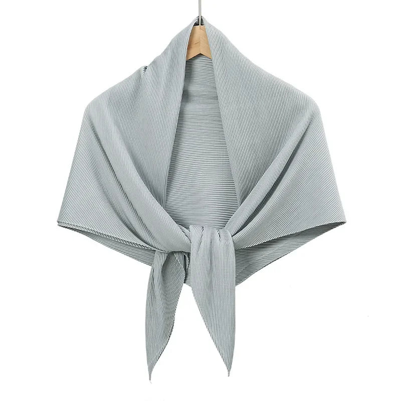 Plain Wrinkle Square Pleated Scarf Satin Shawls Wrap Stole Muslim Hijab 90*90cm Malaysia Kerchief Bandanas Headband Silk Scarves