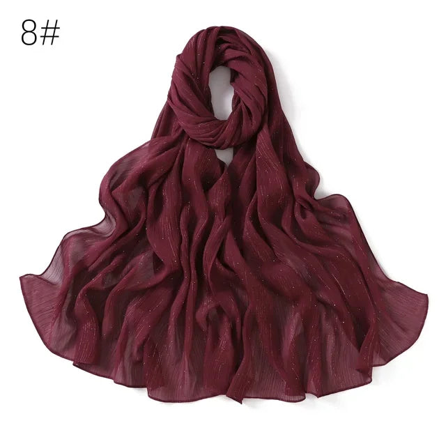 Plain Lurex Scarf Shawl Glitter Shimmer Muslim Woman Hijab Lady High Quality Wrap Stole Wrinkle Rhinestone Scarves Stoles