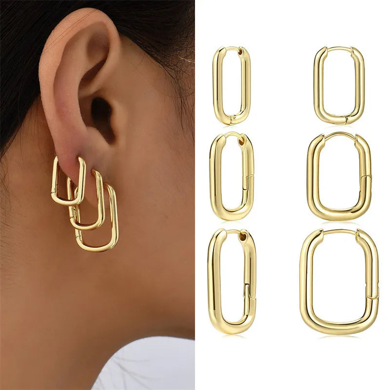 Gold Color Vintage Circle Hoop Earrings for Women Girls Simple Fashion Geometric Drop Earring Set New Trendy Jewelry Party Gifts