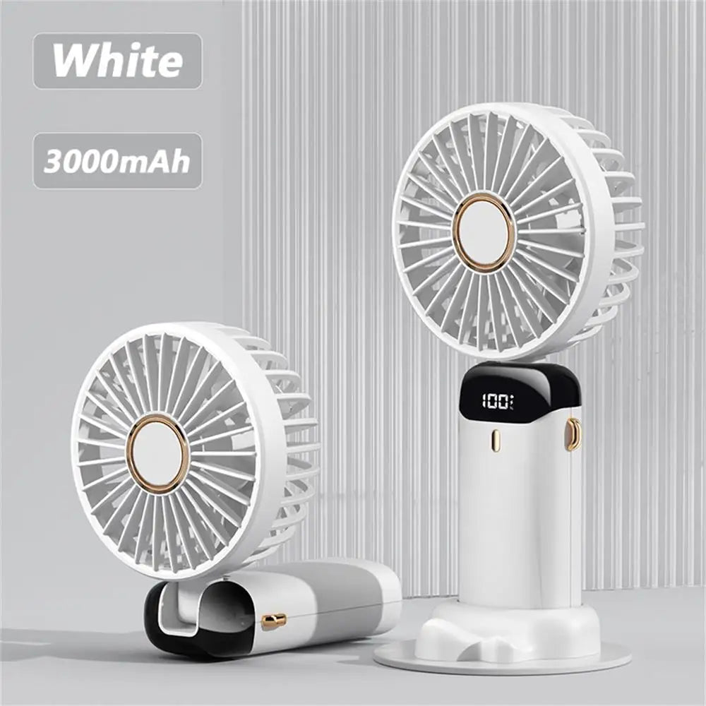 4000mAh Handheld Mini Fan Foldable Portable Neck Hanging Fans 5 Speed USB Rechargeable Fan with Phone Stand and Display Screen