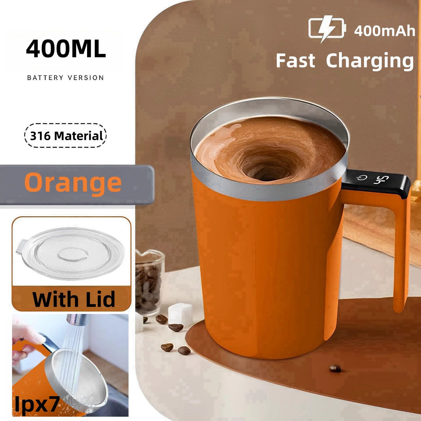 New USB Rechargeable Automatic Magnetic Cup Electric Coffee Self Mixing Mug IP67 Waterproof Food Safe 380ML Coffee Mug For Tea