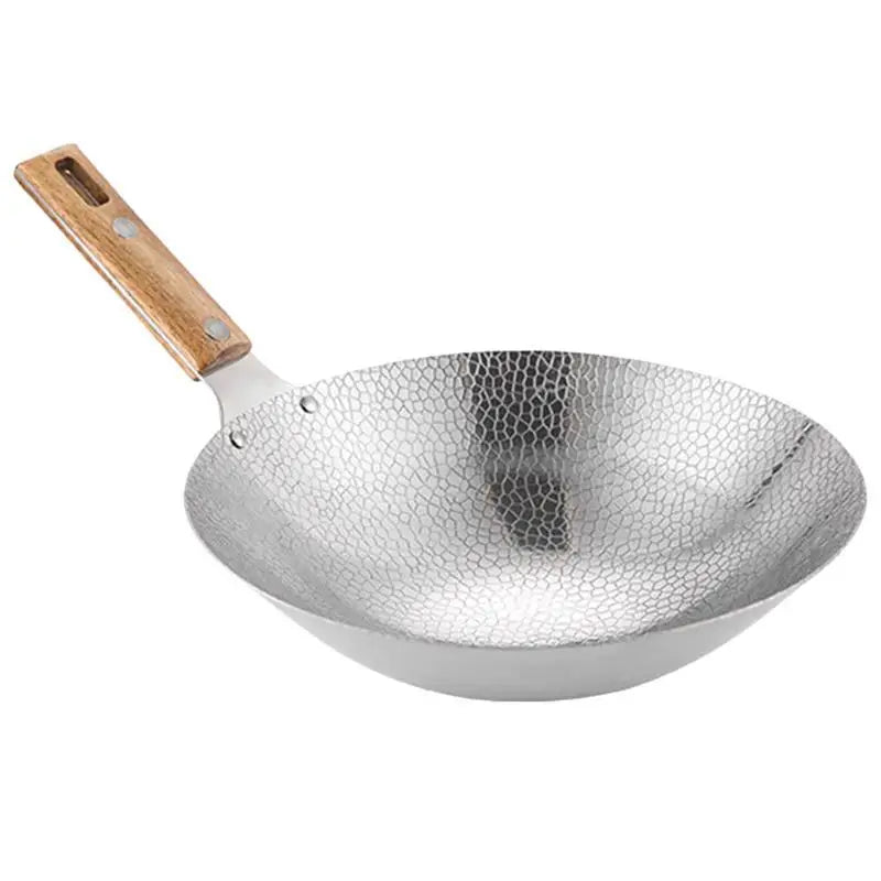 Premium Cooking Wok Frying Pan Stainless Steel Traditional Wok with Wooden Handle for Kitchen Cooking Enthusiasts