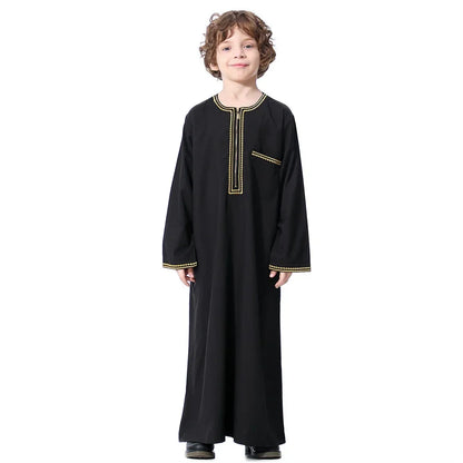 New2024 Dubai Arab Muslim Kids Boys Clothes Abaya Caftan Robes Islamic Ramadan Clothing Oman Arabic Qatar Child Kaftans Costumes