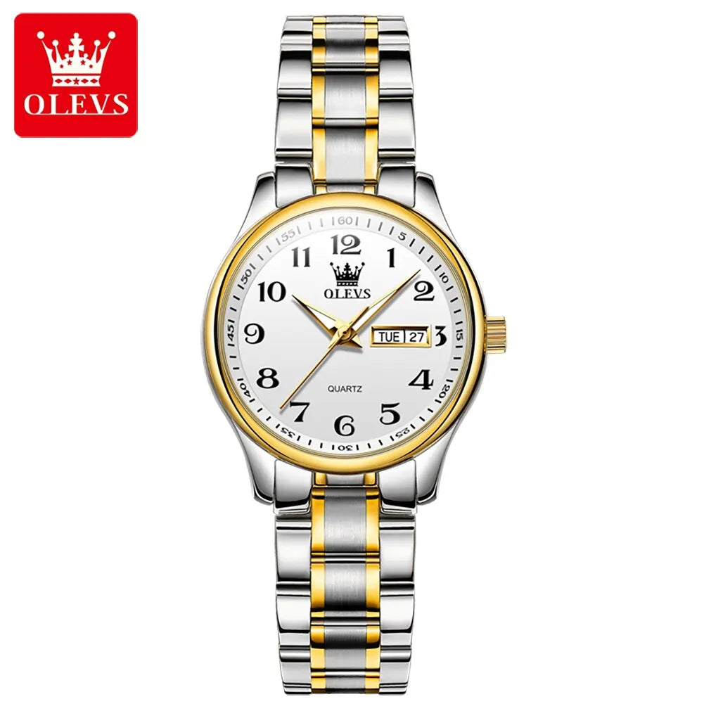 OLEVS Luxury Quartz Watch for Women Elegant Stainless Steel Watch Luminous Waterproof Week Date Wristwatch Ladies Dress Watch