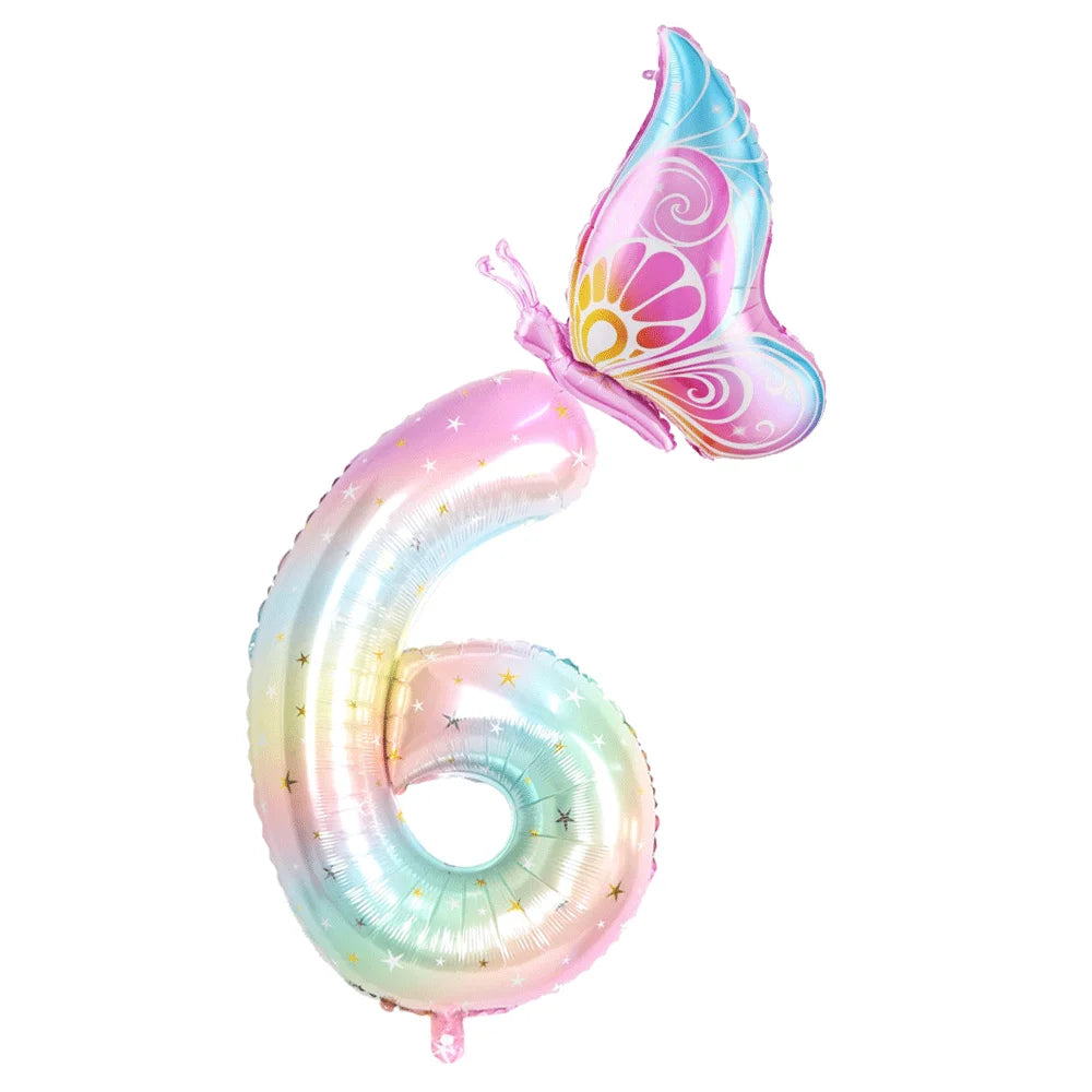 40Inch Colorful Gradient Number Balloon 0-9 Digit Foil Helium Balloon Butterfly Girl Birthday Party Decor Baby Shower Kids Gifts