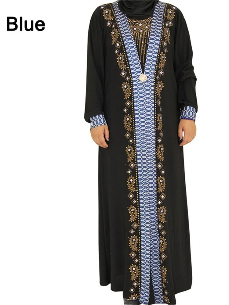 Dubai Arab Islam Abaya Wanita Muslim Gaun Panjang Manik-manik Manik-manik Jubah Kaftan Elegan Splice Maxi Gaun Pakaian Islam Kaftan 