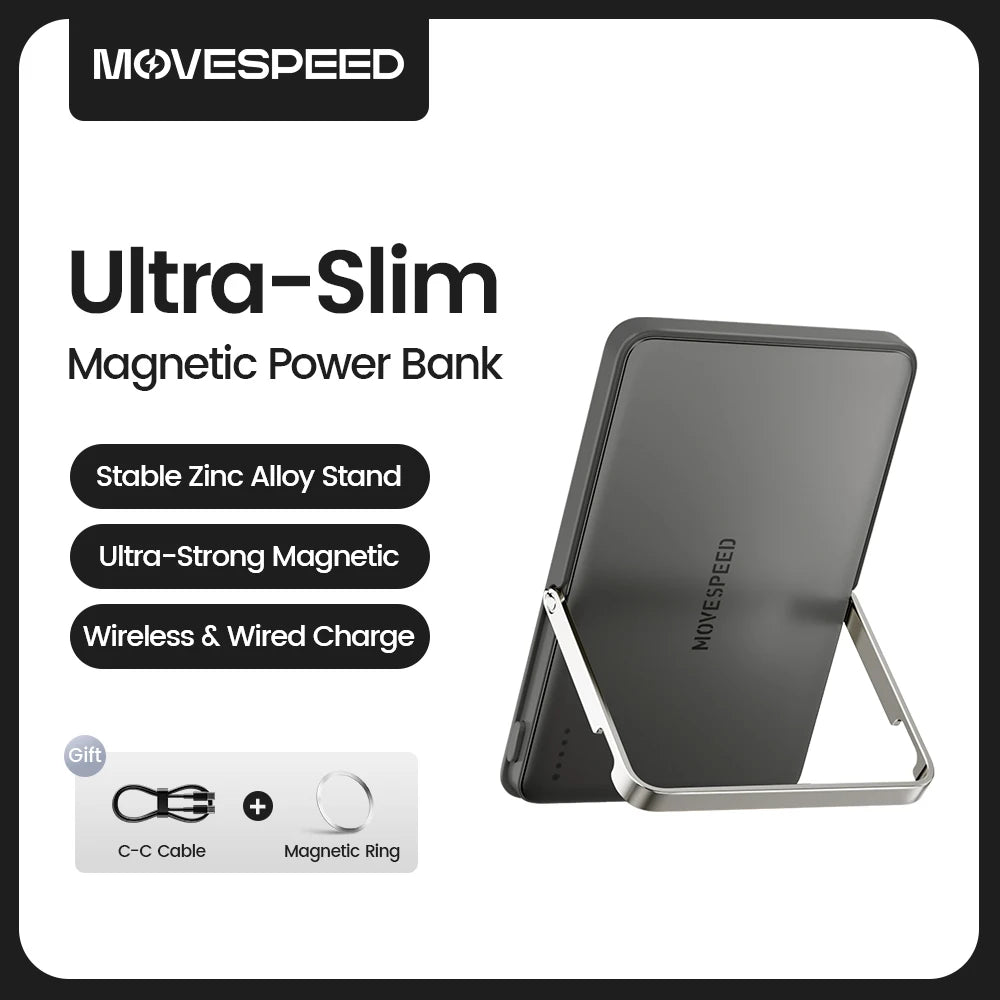 MOVESPEED S05 Pro Magnetic Power Bank PD20W 5000mAh Portable Battery with Stand Wireless Charger for iPhone 16 Pro Max Samsung