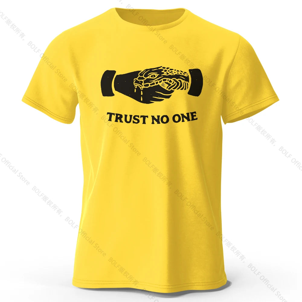 Men's Trust No One Printed T-Shirt 100% Cotton Harajuku Oversized Funny Graphic Tees for Men Women Summer Tops