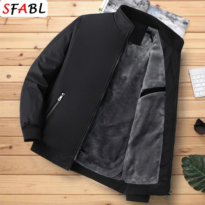 Thick Warm Fleece Lining Jacket Men Winter Solid Color Jackets for Men Casual Outerwear Coat Autumn Luxury Business Jacket Men