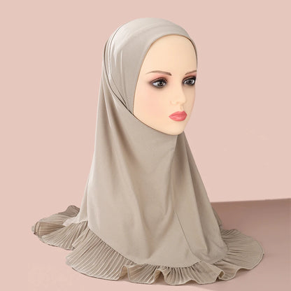 New Muslim Pullover Hat Malay Convenient Hijab Single-layer Ruffled Women's Scarf Hijab Solid Color Comfortable Hat Cap