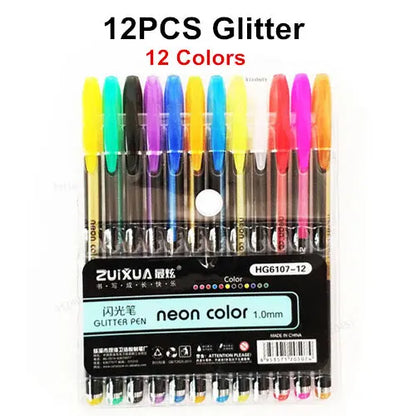 12Pcs/Set Ballpoint Pen Set Glitter Gel Pens For School Office Adult Coloring Book Journals Drawing Doodling Art Markers Gel Pen