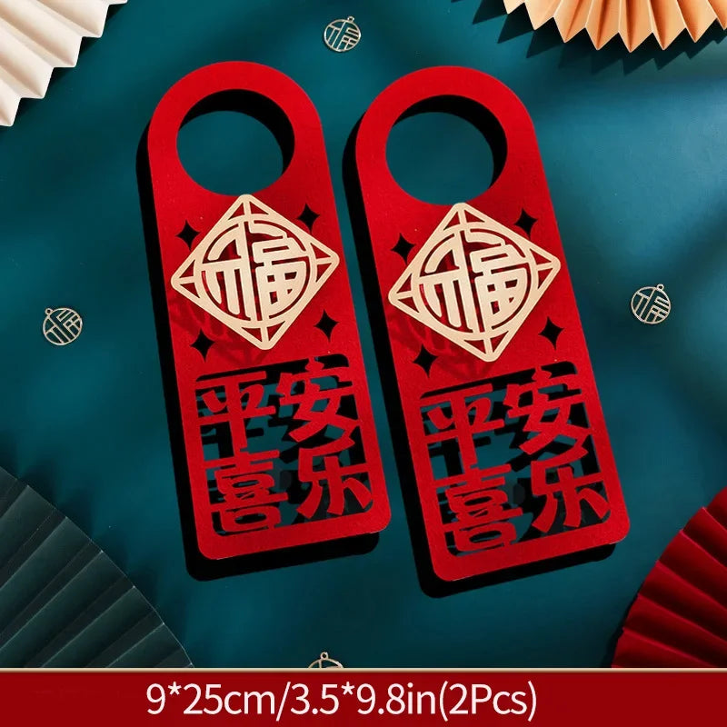 1/2pcs Chinese New Year Decorations 2025 Chinese Housewarming New Home Door Decor Lunar New Year Doorknob Hanging Pendant