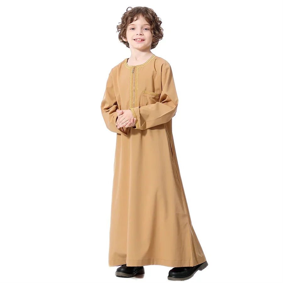 New2024 Dubai Arab Muslim Kids Boys Clothes Abaya Caftan Robes Islamic Ramadan Clothing Oman Arabic Qatar Child Kaftans Costumes