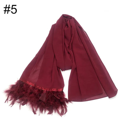 Ostrich Hair Plain Chiffon Hijab Women Scarves Handmade Feather Fashion Shawl Headwear Wrap Headscarf Scarf Foulard Scarf