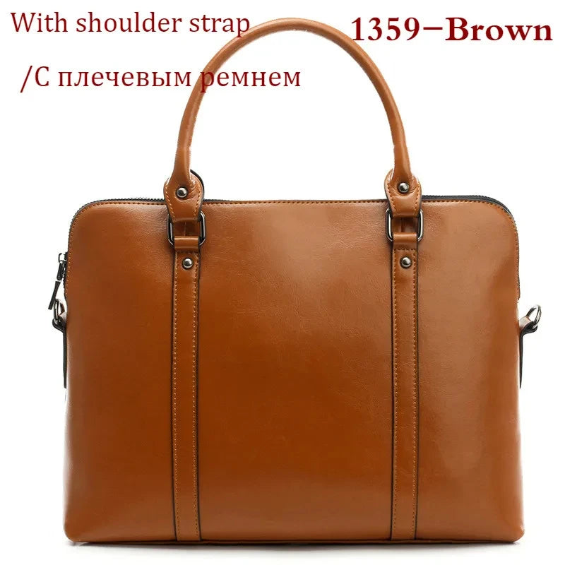 2024 New Cowhide Women's Briefcase Business Handbag Women Genuine Leather Bag 14.6 Inches Laptop Computer Bag Office Bags