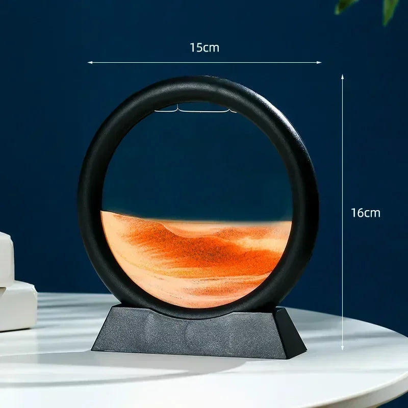 3D Moving Sand Art Picture in Motion Round Glass 3D Deep Sea Landscape Desktop Sand Painting Quicksand Craft Home Office Decor