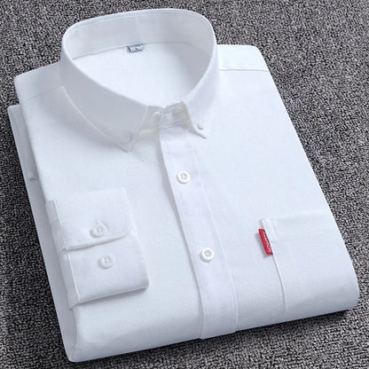 Men's Oxford Long Sleeve Shirts 100% Cotton Solid Color Turn Down Collar Regular Fit Daily Men Clothing Easy Care Shirts For Man