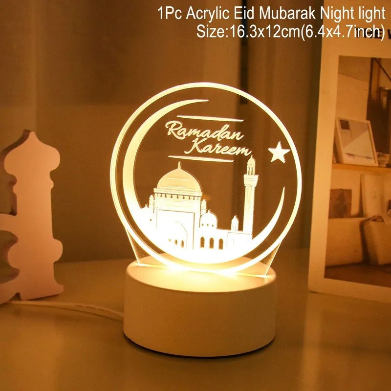 Eid Mubarak 3D Led Lamp Ramadan Night Light Led Moon Star Eid Bedroom Decoration Light Ornament Ramadan Decoration For Home 2024