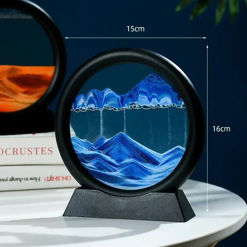 3D Moving Sand Art Picture in Motion Round Glass 3D Deep Sea Landscape Desktop Sand Painting Quicksand Craft Home Office Decor