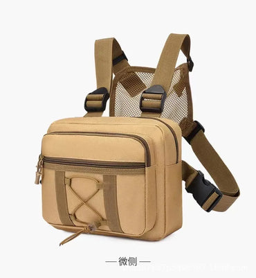 Men Tactics Chest Bag Streetwear Fashion Portable Oxford Vest Bag Multifunctional Double Shoulder Camo Bag for Running Travel