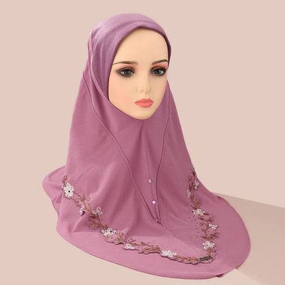 Malaysia Embroidery Floral 2 Layers Instant Hijab Muslim Wear Directly Islamic Shawls Arab Scarf Turban