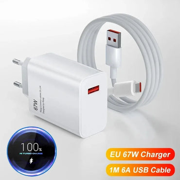 Pengecas USB Pantas 67W untuk Xiaomi 14 13 12 11 Ultra Redmi K70 K60 Note 13 12T 9 Pro Pengecas Turbo 6A Kabel Pengecasan Jenis C 