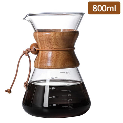 Coffee Maker Kettle Clear Hand Brew Coffee Pot High Borosilicate Glass Stainless Steel Filter Dripper Pour Coffee Server Pot