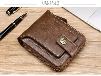 Vintage Popular men's short wallets, retro trend, horizontal zipper coin purse, multi-functional card Durable Convenient Wallets