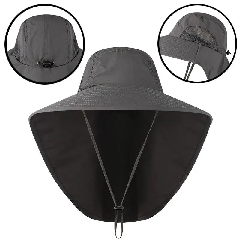 Topi Besbol Brim Lebar untuk Wanita dan Lelaki Sun Defender Penyejuk Leher Pengawal Topi Safari untuk Mendaki Memancing Topi Luaran dengan Flap 