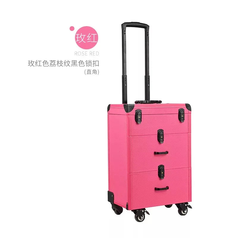 NEW Trolley luggage large Multi-layer Beauty make up bag box Suitcase capacity manicure Cosmetic case multifunct Rolling Luggage