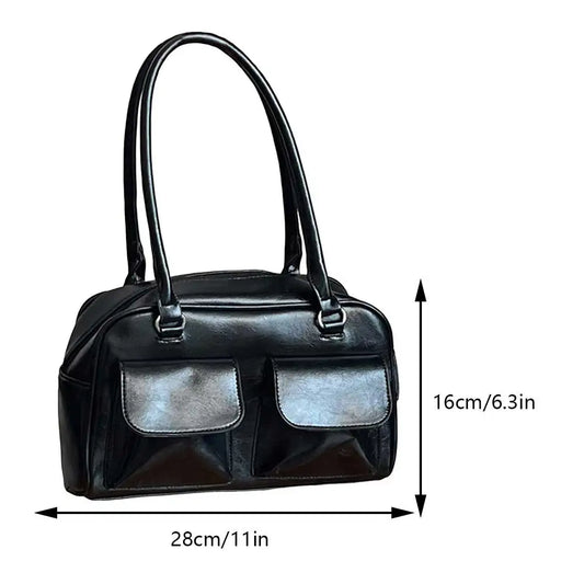 Beg Beli-Belah Beg Kulit PU Retro Wanita Beg Ketiak Pereka Pepejal Beg Ketiak Kasual Poket Berganda Beg Ketiak Tangan 