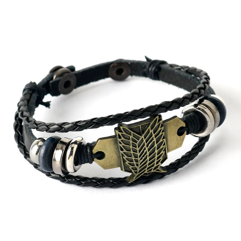 Serangan ke atas Titan Gelang Kulit Shingeki No Kyojin Survey Corps Wings of Liberty Multilayer Jalinan Tali Gelang Perhiasan Anime 