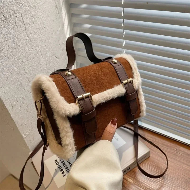 Winter Women Crossbody/shoulder Bag 2023 New Lamb Plush Velvet Bag Lady Small Square Handbag French Korea Style