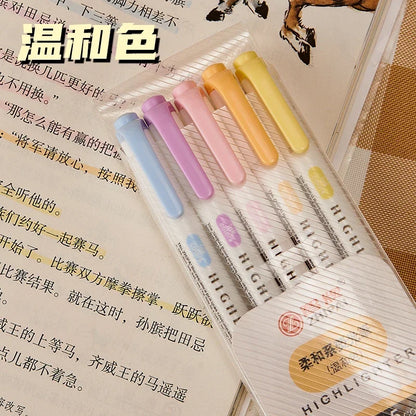 5 Colors/box Double Headed Highlighter Pen Set Fluorescent Drawing Markers Highlighters Pens Art Japanese Cute Pastel Stationery