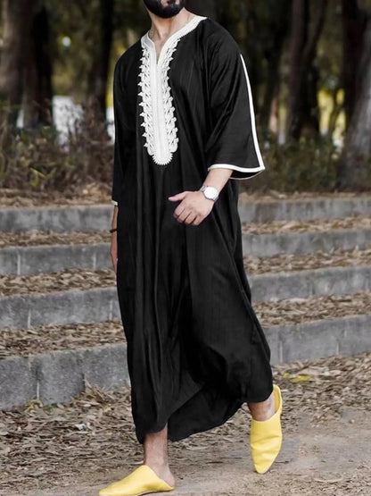 Kaftan Islam Pakaian Lelaki Muslim Maghribi Kaftan Bordir Tangan Longgar dan Bernafas Djellaba Abaya Thobe untuk Lelaki Musim Panas 2023 