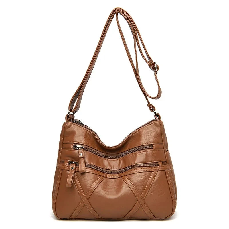 High Quality Women's Soft Leather Shoulder Bags Multi-Layer Vintage Crossbody Bag Luxury Designer Female Handbag and Purse