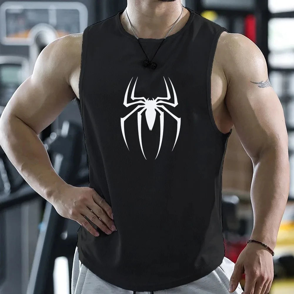 Gym T Shirt For Men Summer Quick-drying Spider Print Fitness Tank Tops Male Mesh Basketball Sleeveless Shirt Vest Men's Clothing