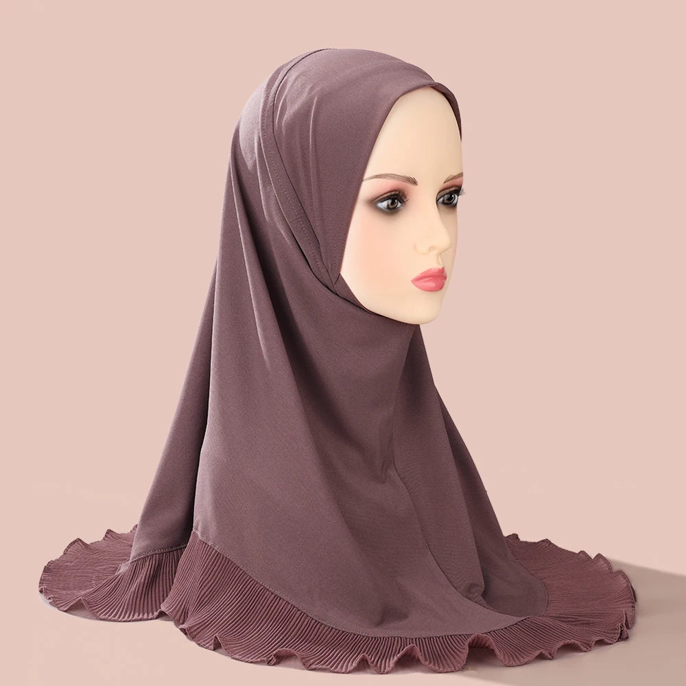 New Muslim Pullover Hat Malay Convenient Hijab Single-layer Ruffled Women's Scarf Hijab Solid Color Comfortable Hat Cap