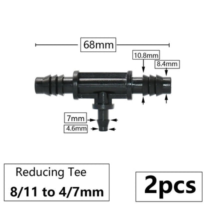 3/8" 8mm Penyambung Hos Taman 8/11 Hingga 4/7 3/5mm Pengurangan Hos Pemisah Air Tee Siku Hujung Palam Titisan Sistem Pengairan 