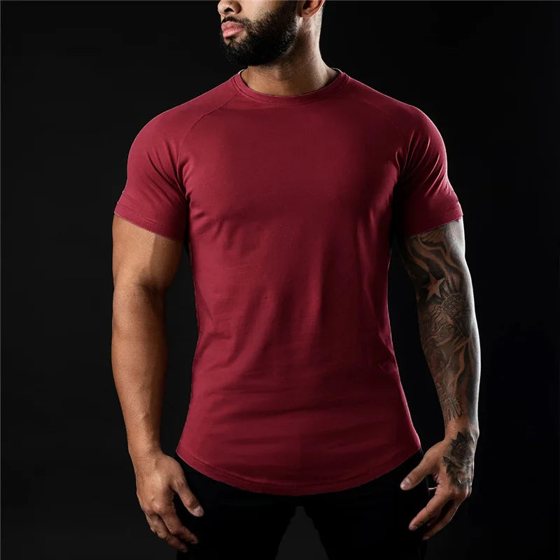 2024 New men's cotton T-shirt sports leisure running gym exercise training elastic quick drying short sleeve T-shirt men's top