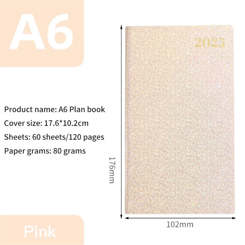 Agenda 2025 A6 Laser Diary Notebook Portable Weekly Planner 365 Daily Notepad Caderno Leather School Calendar Libreta De Apuntes