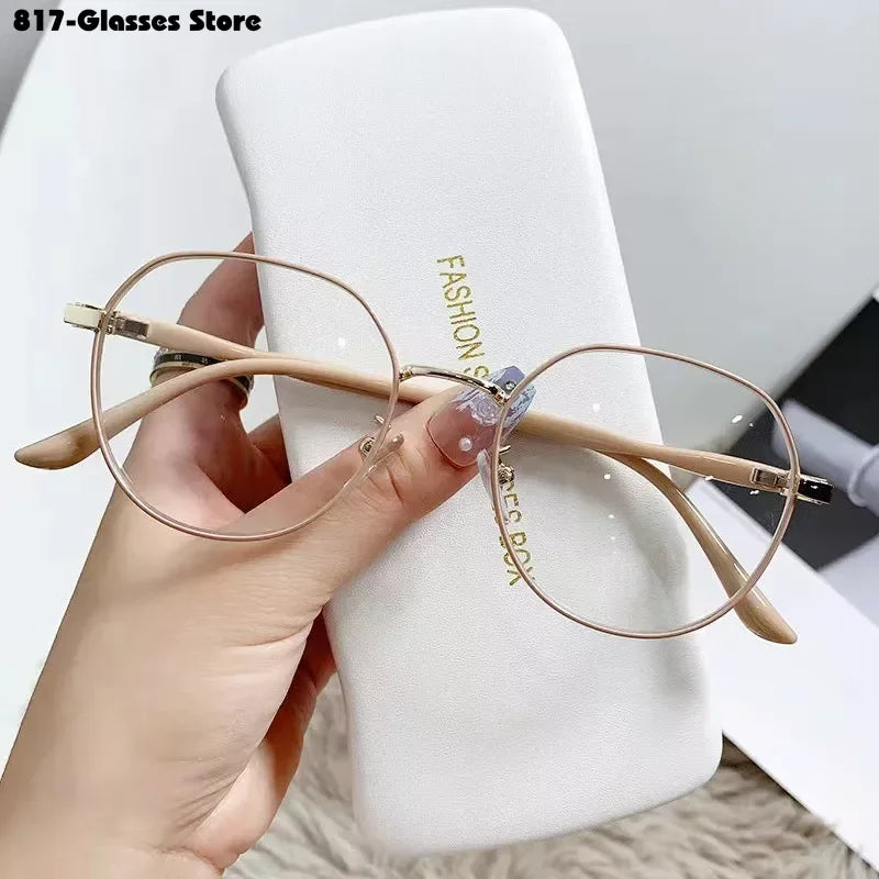 New Metal Myopia Glasses Fashion Transparent  Retro Round Eyeglass Frame Minus Sight Eyeglasses -4.0