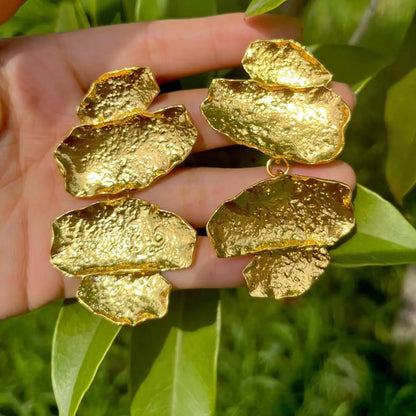 Vintage Gold Color Earrings Woman Fan-shaped Stud Earrings