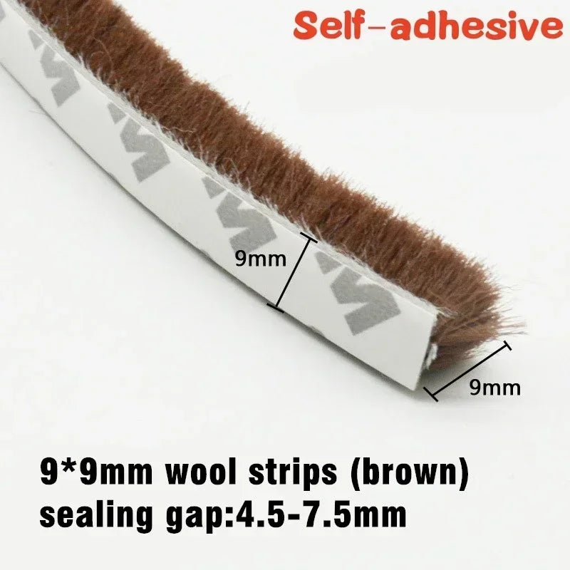 10M  Sealing Brush Strip Aluminium Alloy Door Window Soundproof Weather Stripping Seal for Dustproof Groove Gap Filler Blocker