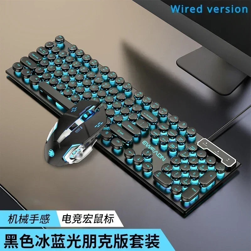 Eweadn GX330 Wired Keyboard Mouse Set ABS Keycaps Retro Punk Gaming Keyboard Mouse Headphones Family Office PC Gamer Laptop Gift