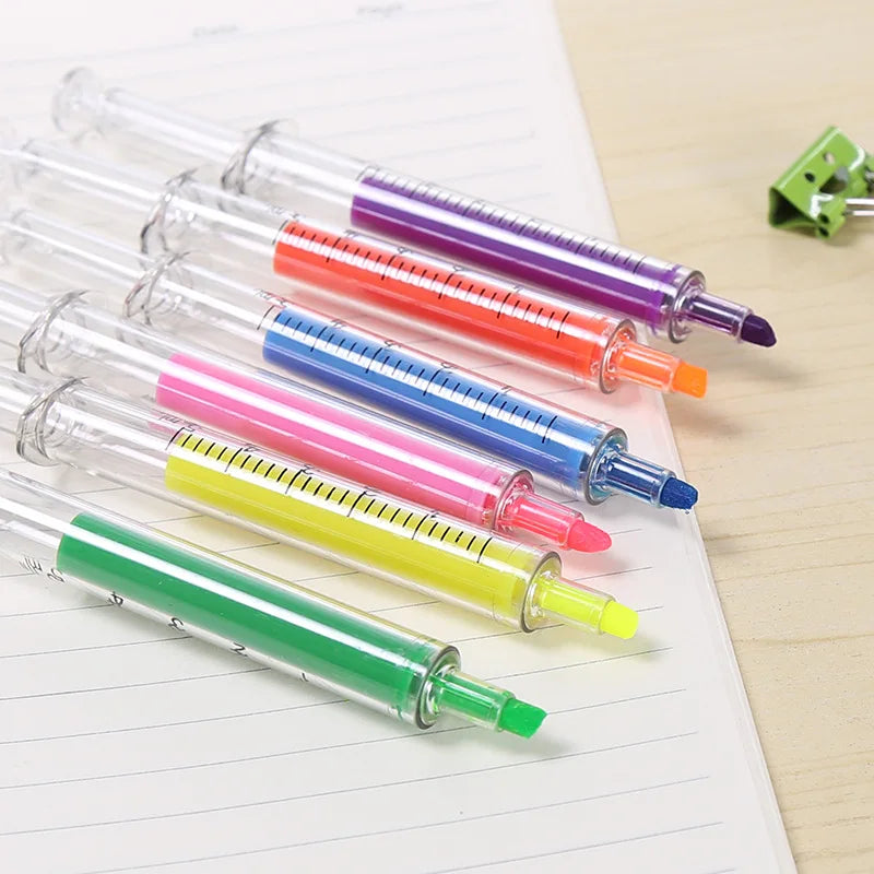 Kawaii Syringe Highlighter Pen Syringe Needle Shape Mechanical Color Ballpoint Pen For Office School Marker Writing Tool