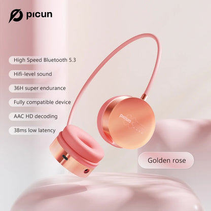 Picun i30 Wireless Headphone HiFI Stereo Lightweight Bluetooth 5.3 Headset with Microphone 36Hrs Playtime for Phone PC Travel