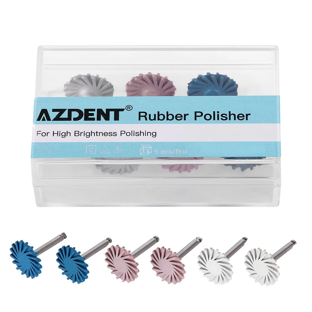 6pcs/Set AZDENT Penggilap Getah Pergigian Komposit Resin Menggilap Sistem Berlian Kit Cakera RA 14mm Roda Spiral Flex Burs Tools 