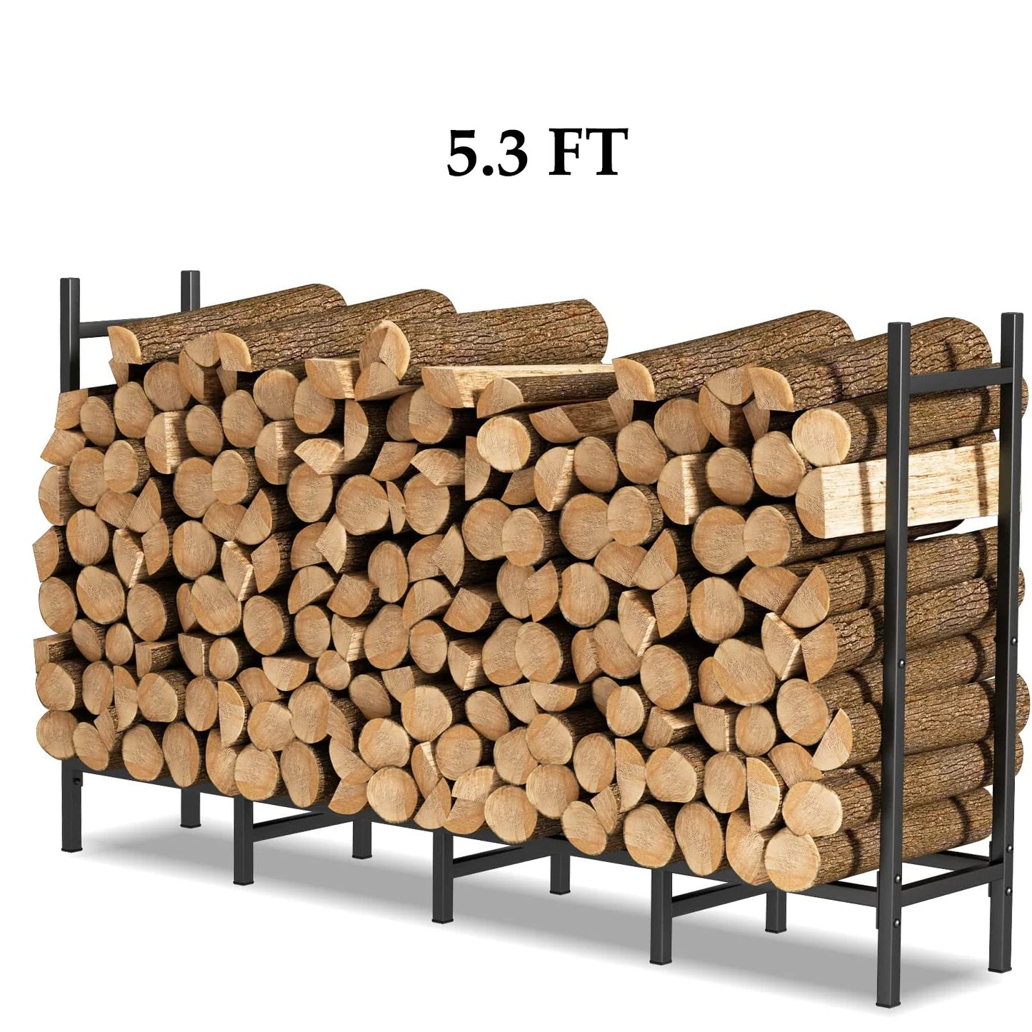 5.3ft Outdoor Steel Firewood Log Rack Wood Storage Holder for Fireplace Heavy Duty